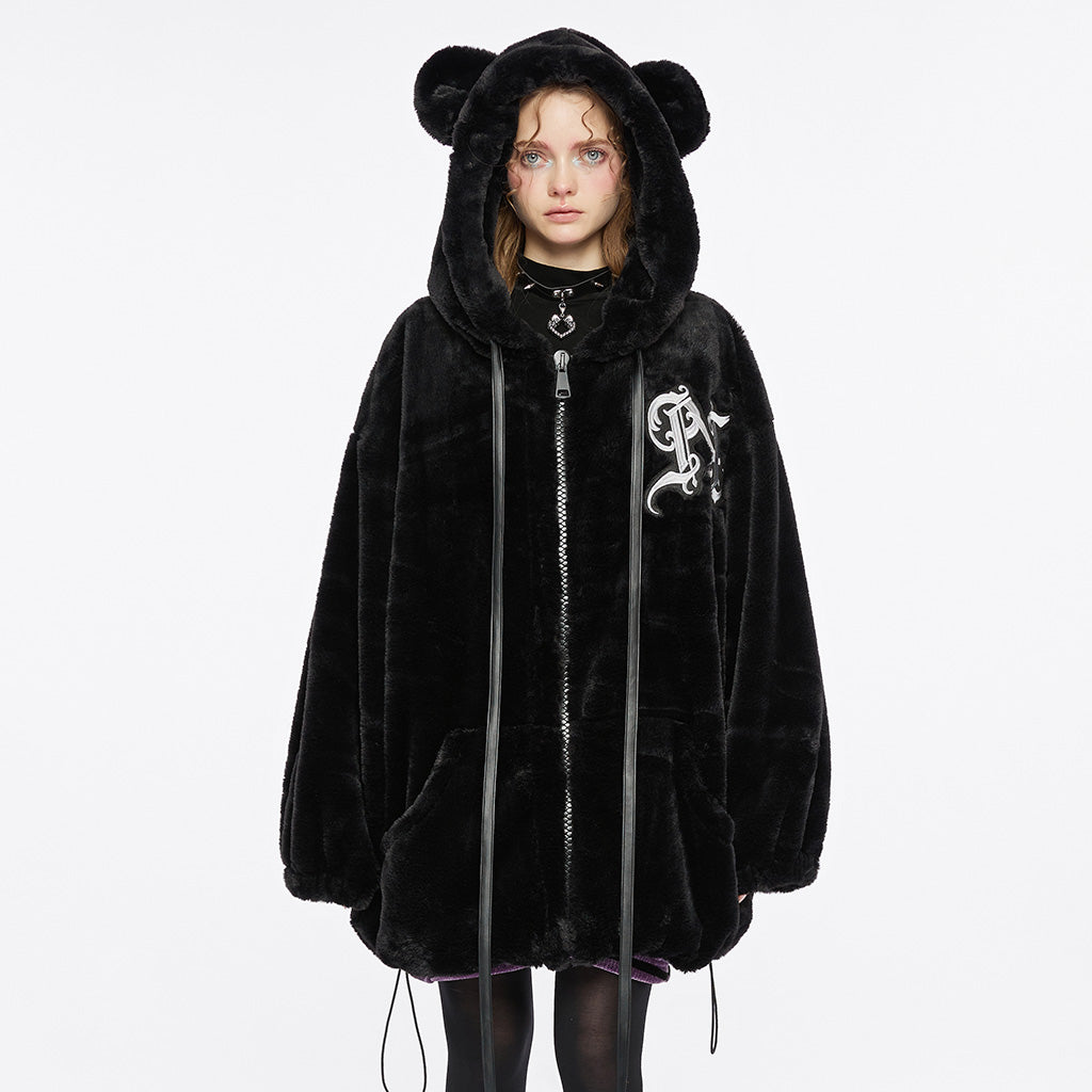 Warm thick plush plush bear ear hooded jacket OPY-719XCF