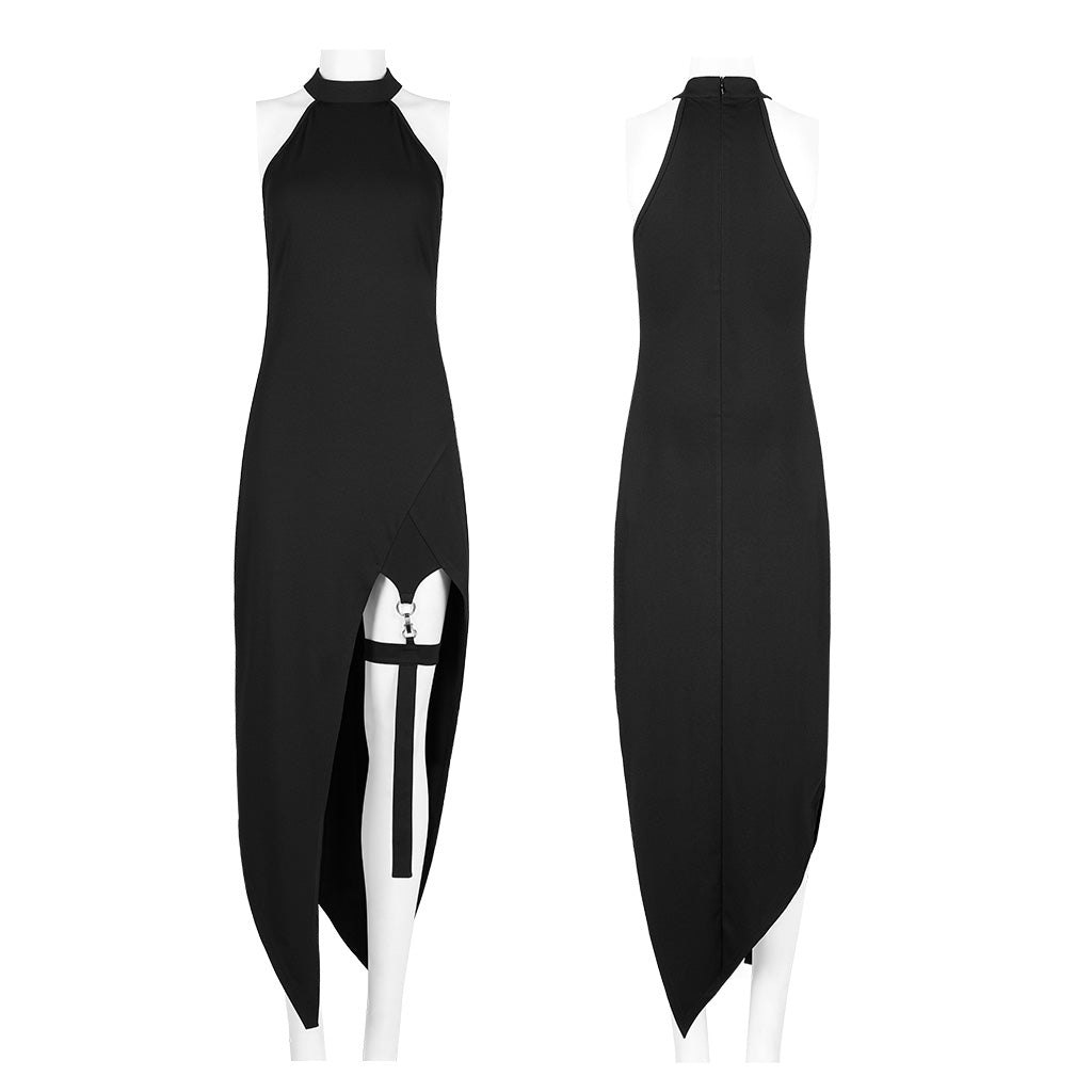Dark pointed hem dress with detachable leg loops OQ-015