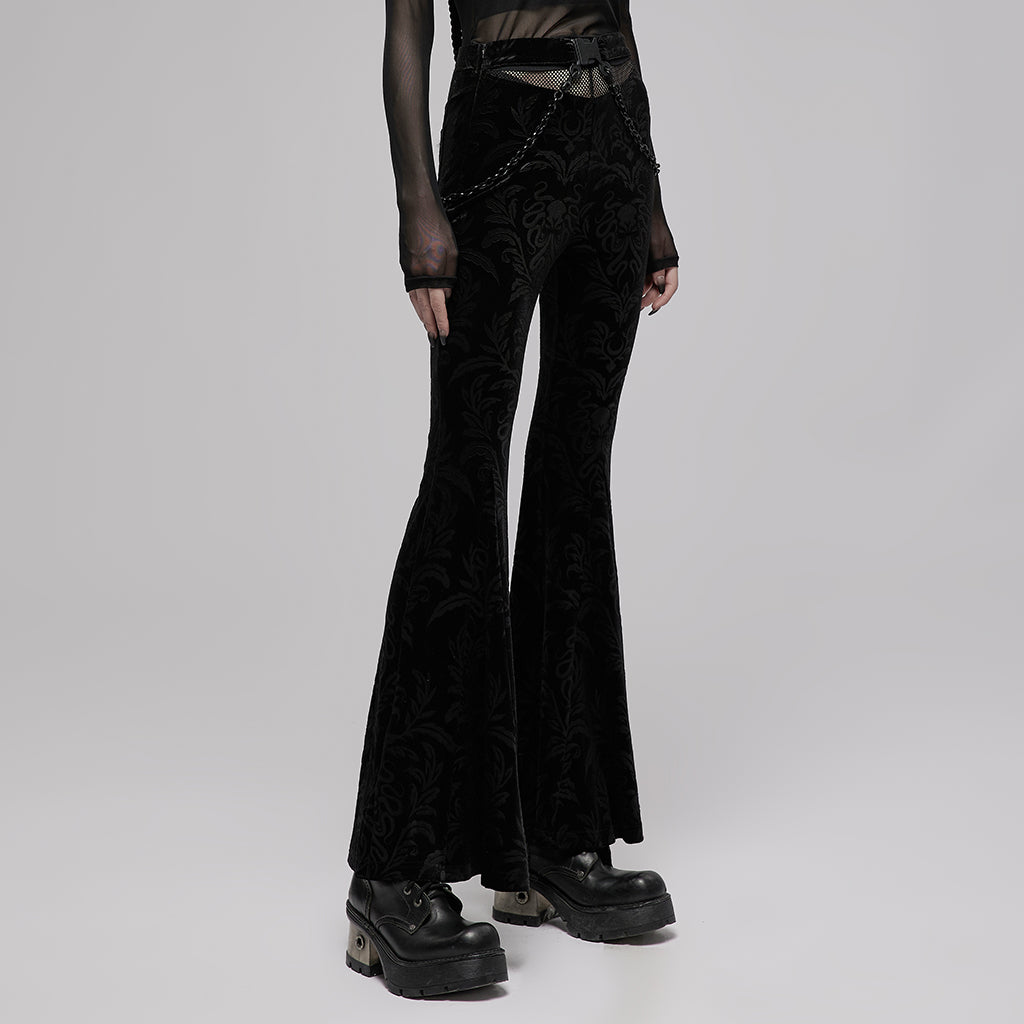 Chinese style dark pattern printed velvet flared pants OPK-476