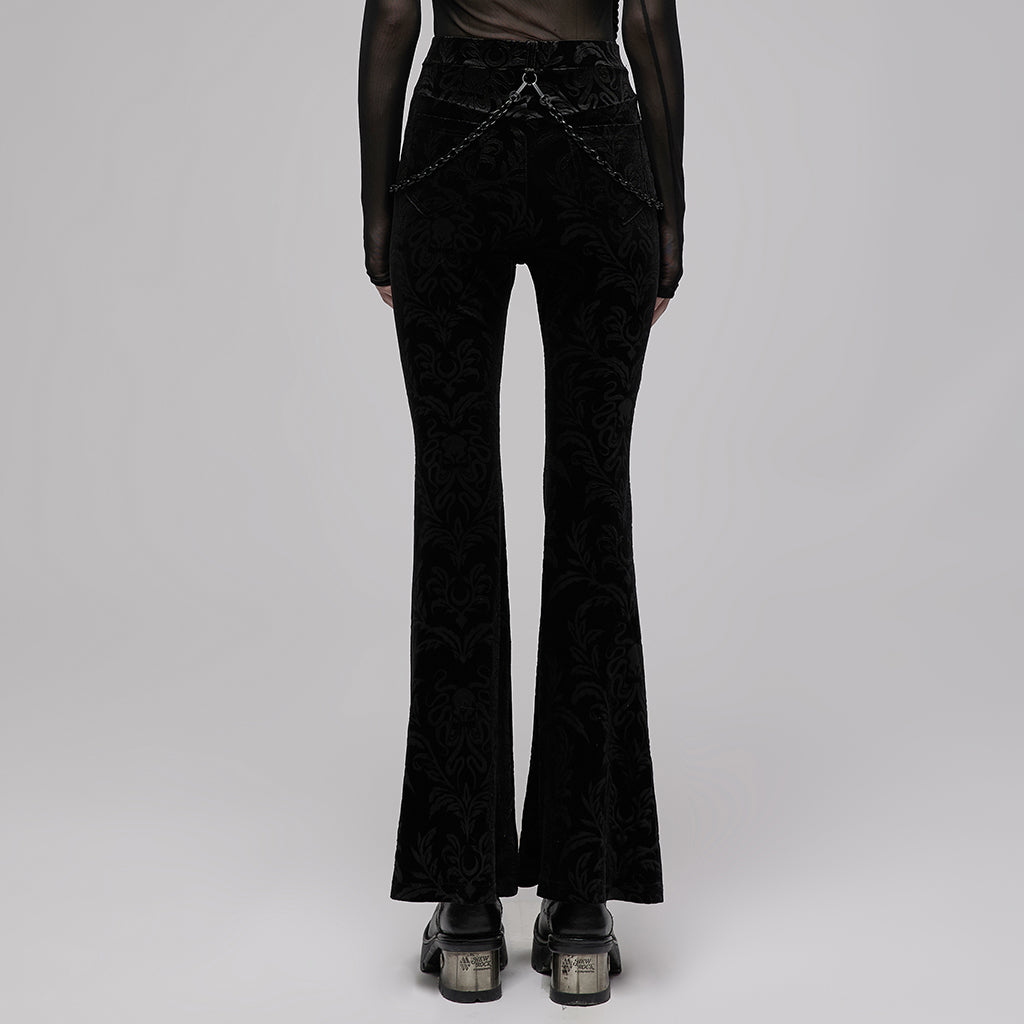 Chinese style dark pattern printed velvet flared pants OPK-476