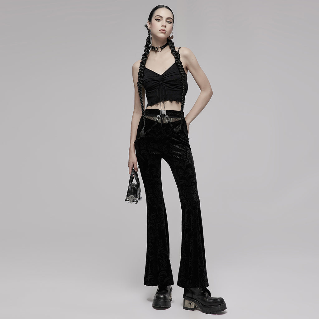 Chinese style dark pattern printed velvet flared pants OPK-476