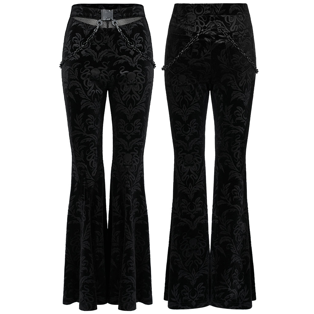 Chinese style dark pattern printed velvet flared pants OPK-476