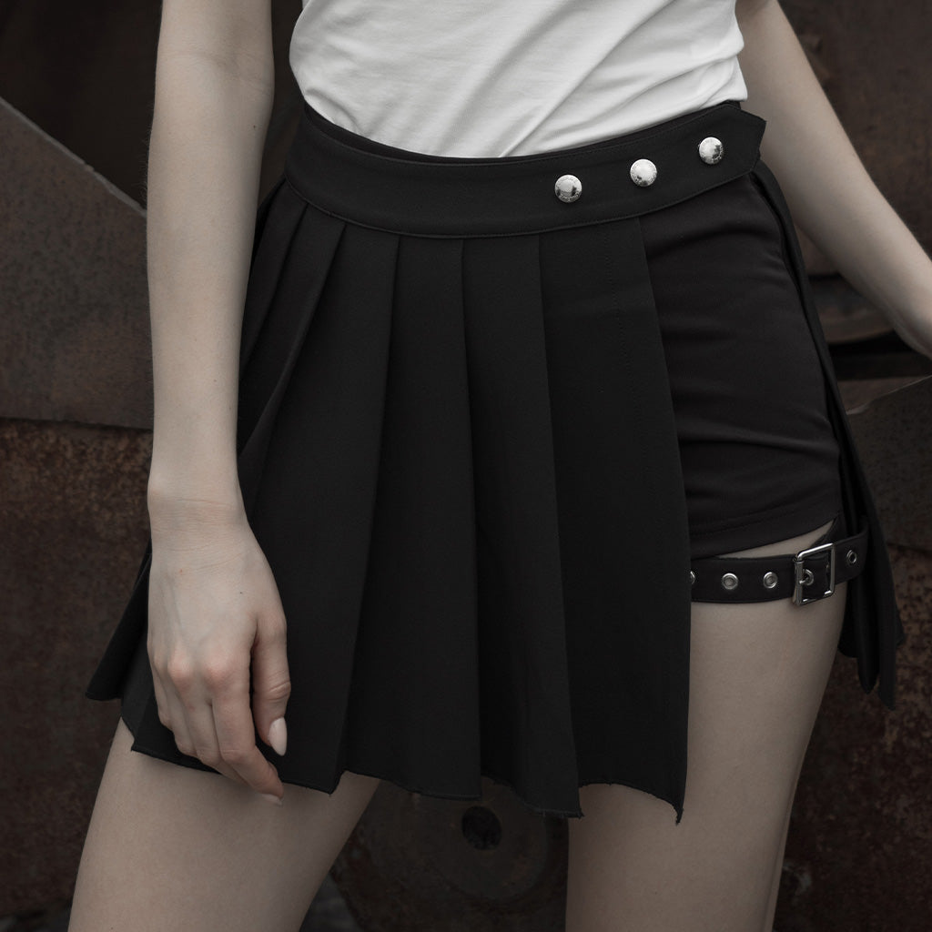 Fake two Plaid tied rope pleated half skirts OPQ-467