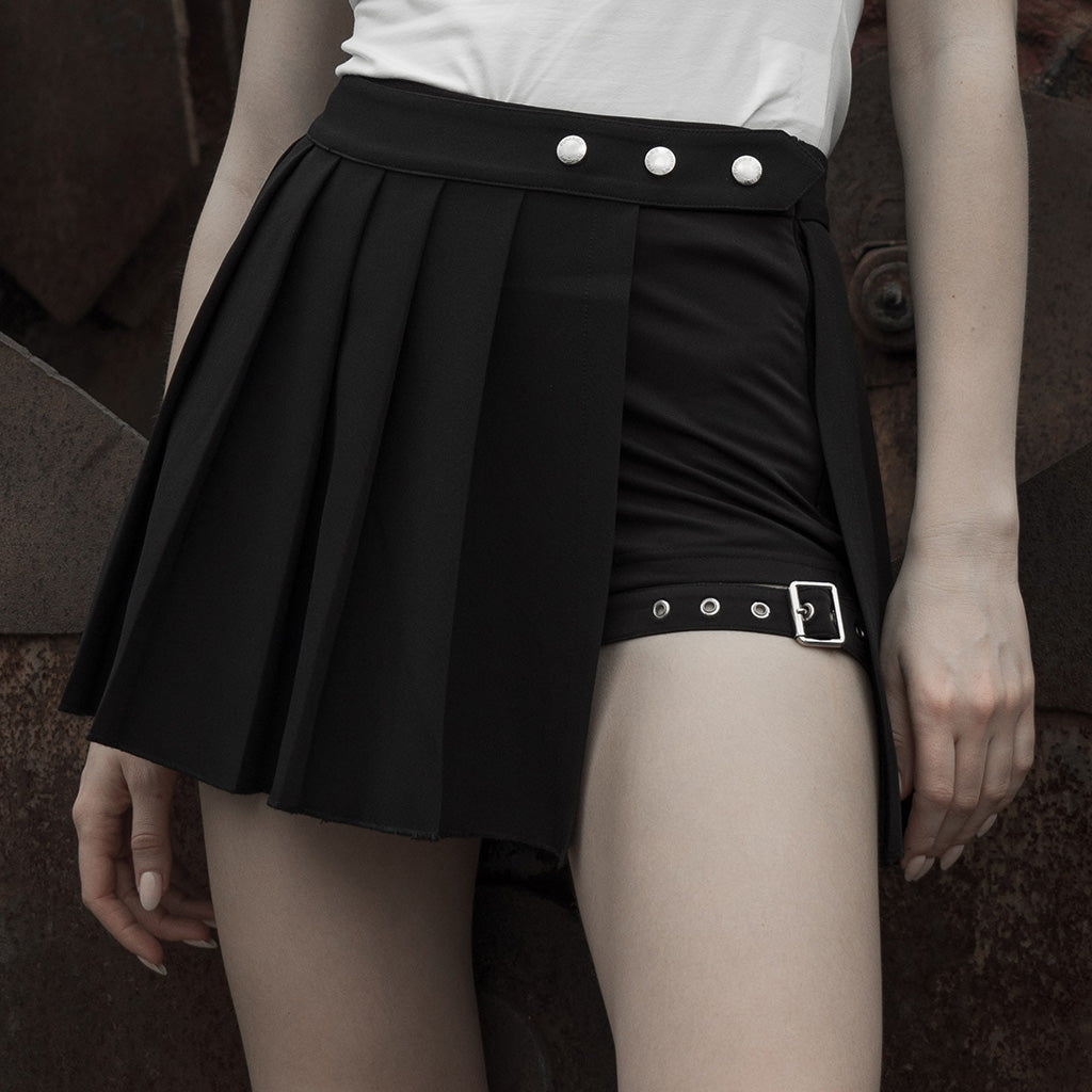 Fake two Plaid tied rope pleated half skirts OPQ-467