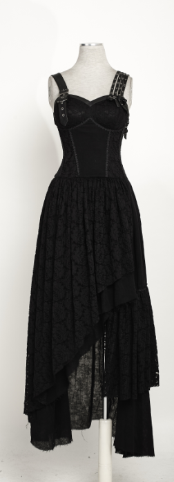 Asymmetrical Hem Lace Matching Do Old Steampunk Dress Q-291