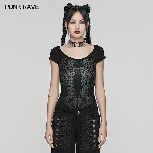 Backbone Skull Chain Punk T-Shirt T-285