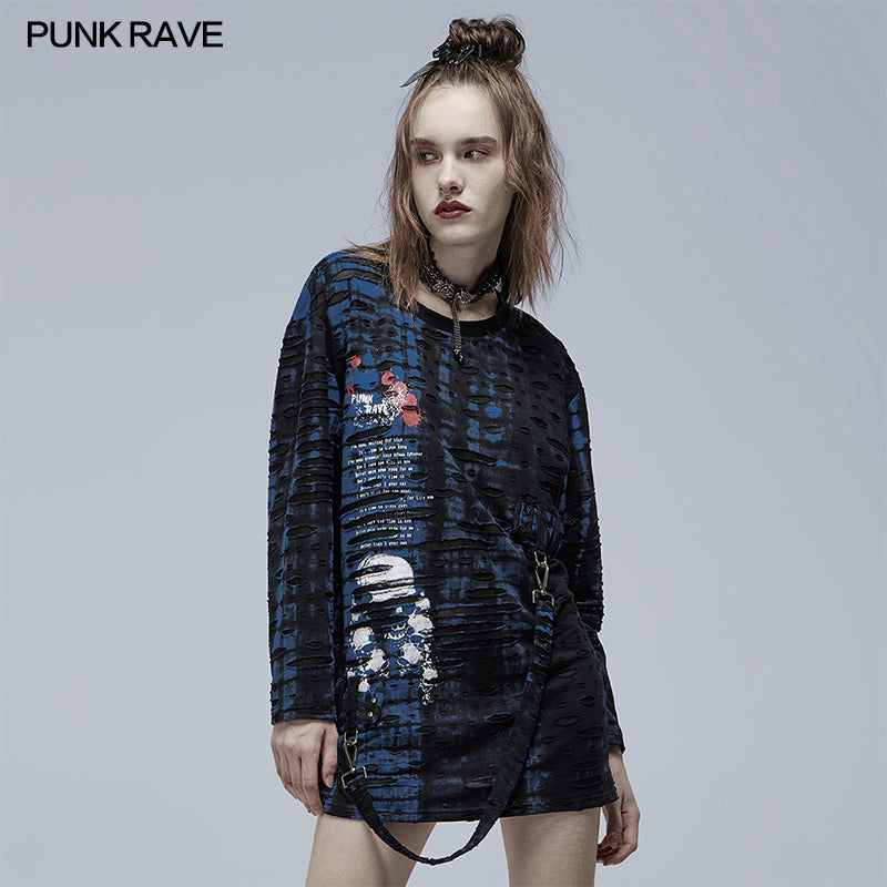 WT-710TCF Gothic loose Print Long Sleeve T-Shirt