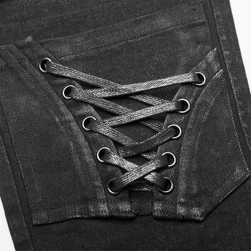 WK-468NCF Punk knee deconstructed hollow denim trousers