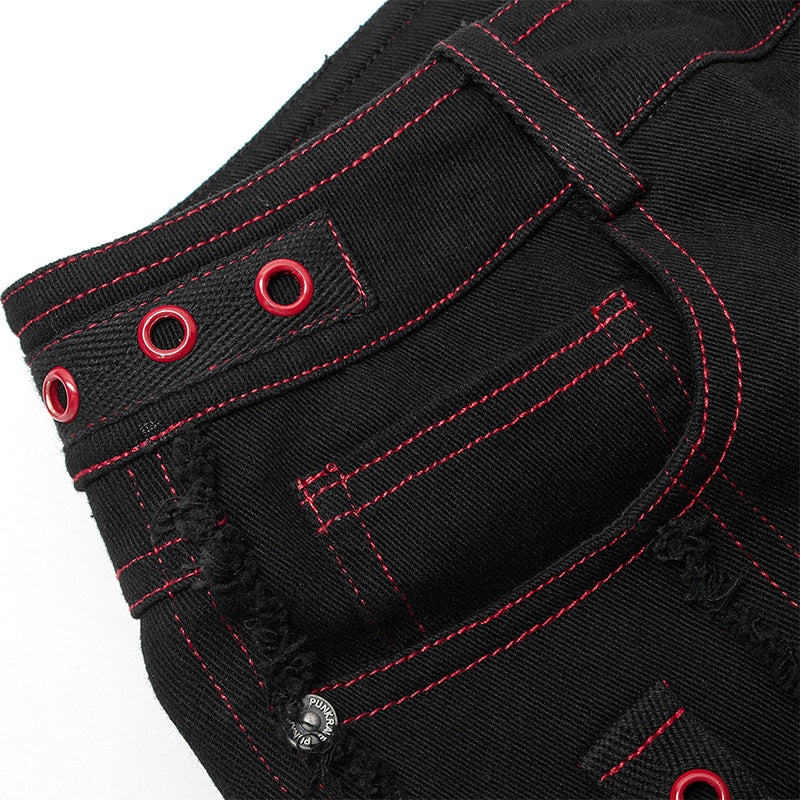 WK-487NDF Gothic contrast color ragged jeans