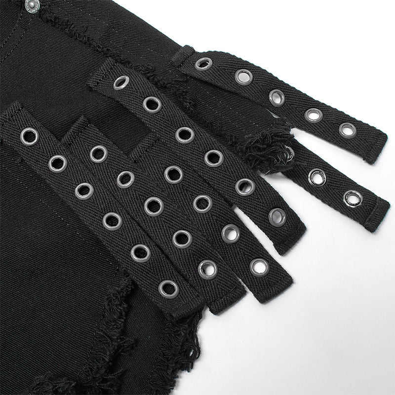 WK-487NDF Gothic contrast color ragged jeans
