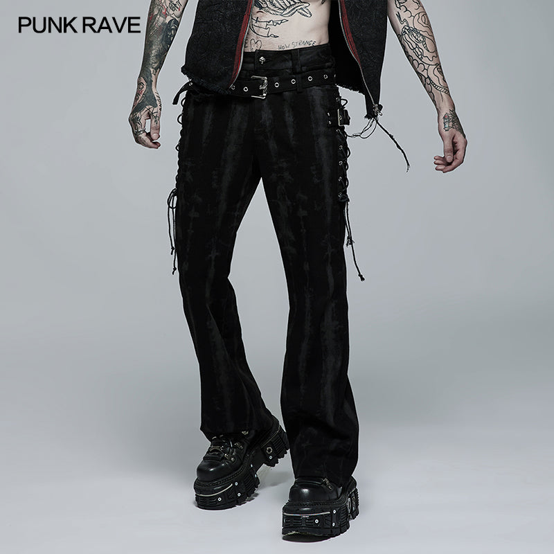 WK-504NCM Punk Daily Wear Dark Texture Flare Trousers