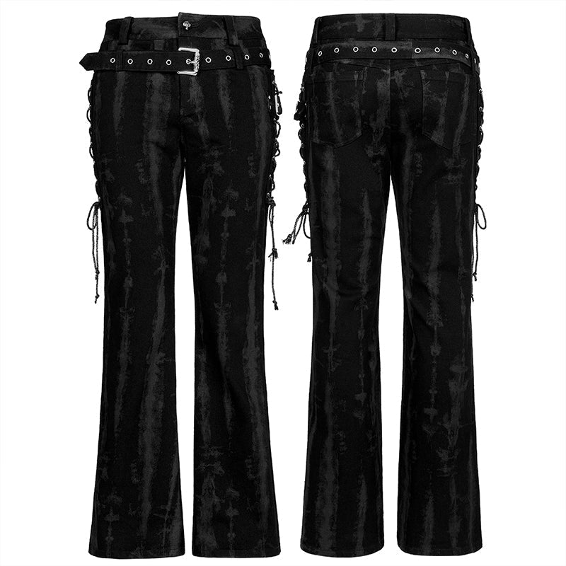 WK-504NCM Punk Daily Wear Dark Texture Flare Trousers