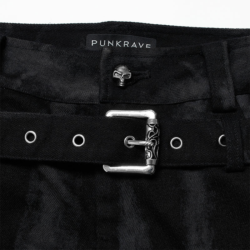 WK-504NCM Punk Daily Wear Dark Texture Flare Trousers