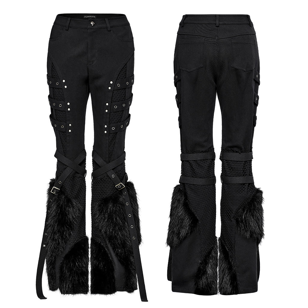 Punk faux wool detachable knee loops Pants WK-526XCF - Punk Rave Original Designer Clothing