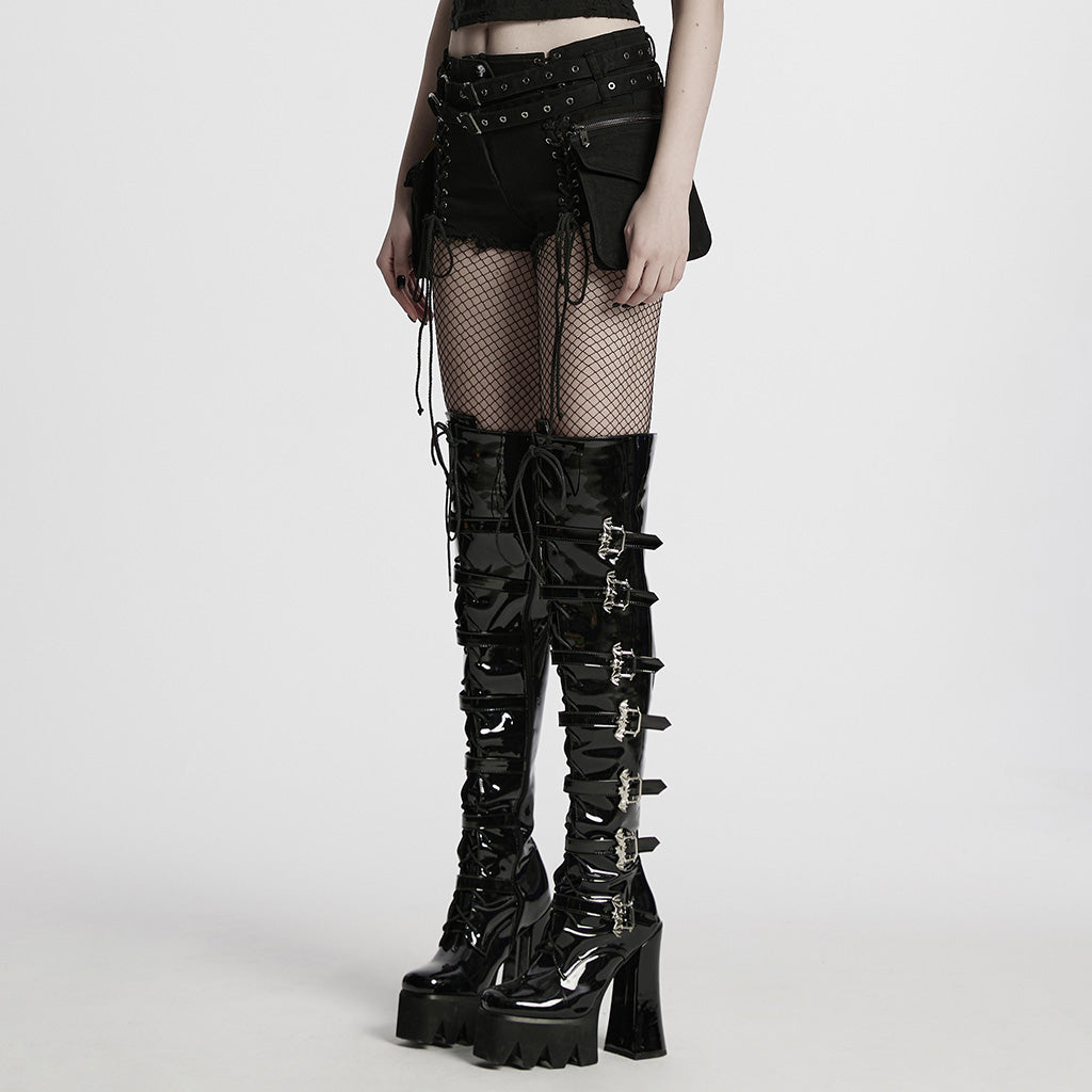 Punk stretch denim hollow shorts WK-705