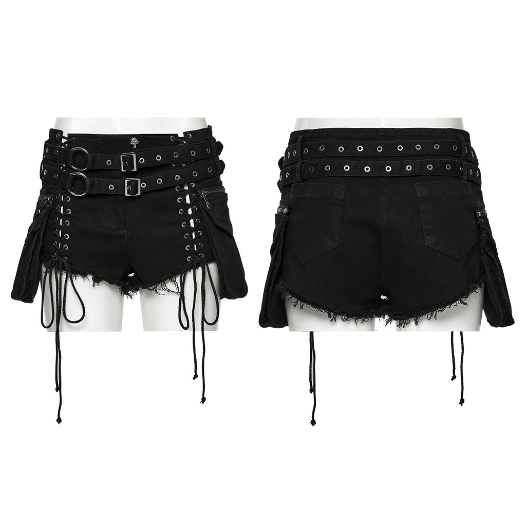 Punk stretch denim hollow shorts WK-705