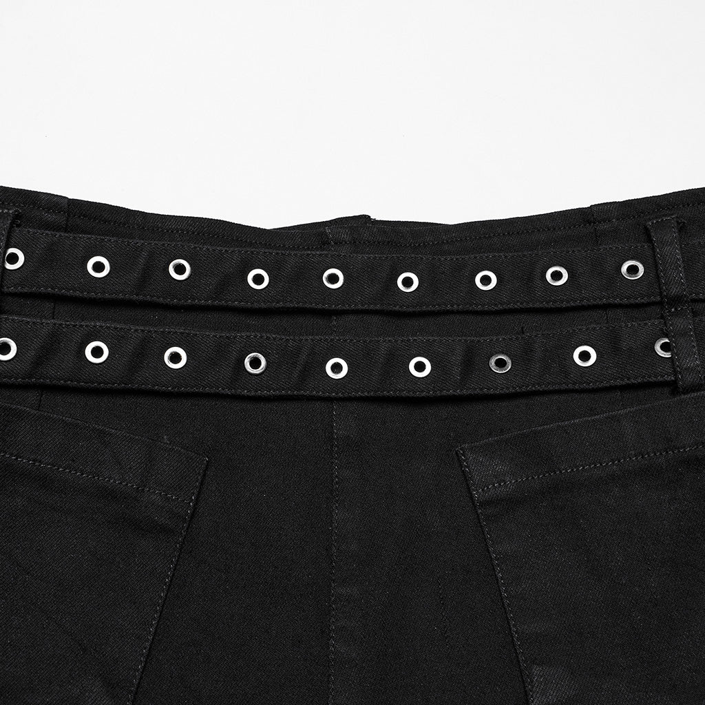 Punk stretch denim hollow shorts WK-705