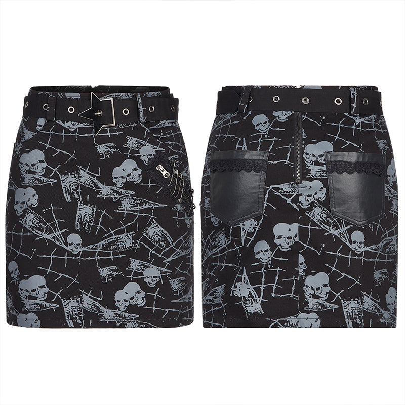 WQ-543BQF Goth skull printting skirt