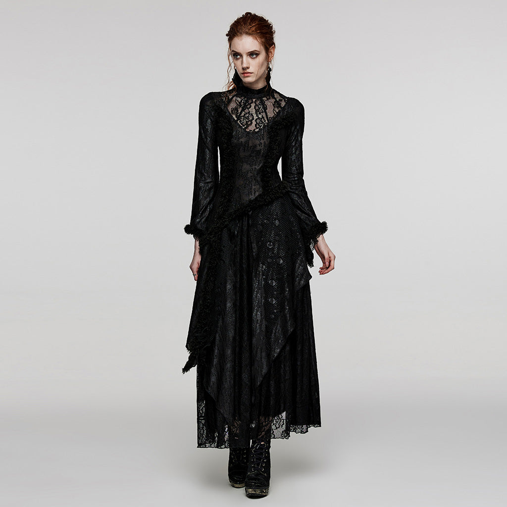 Goth elastic lace long dress WQ-643LQF