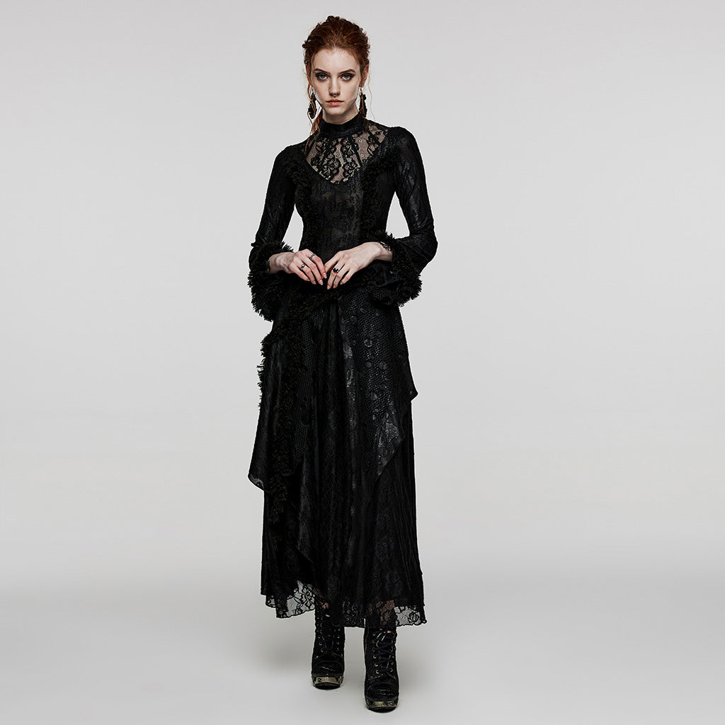 Goth elastic lace long dress WQ-643LQF
