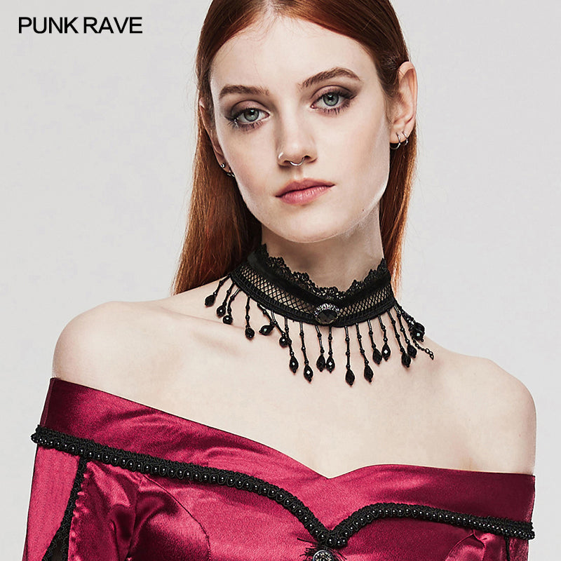 WS-581LHF GOTH Pearl Tassel Choker