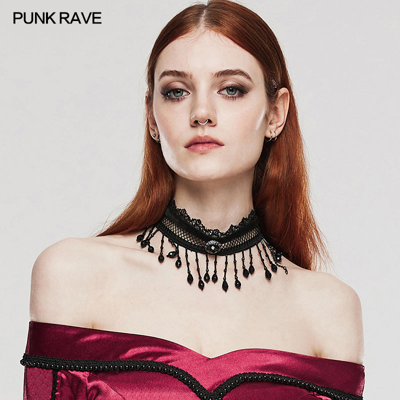 WS-581LHF GOTH Pearl Tassel Choker