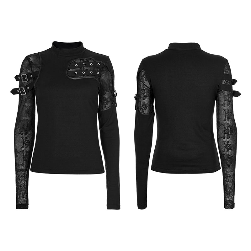 WT-726TCF Punk knit stand collar T-shirt
