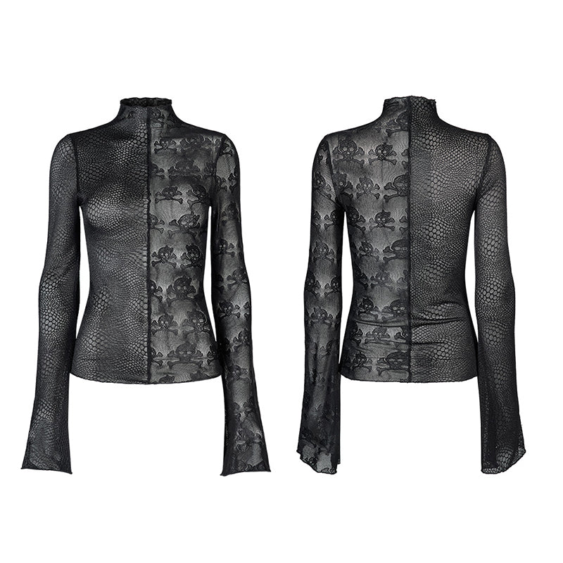 WT-727TCF Gothic simple spliced lace T-shirt