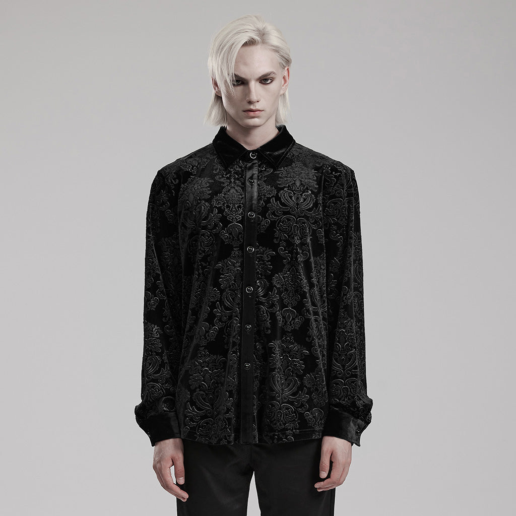 Goth Embossed Velvet Men Shirt WY-1541CCM