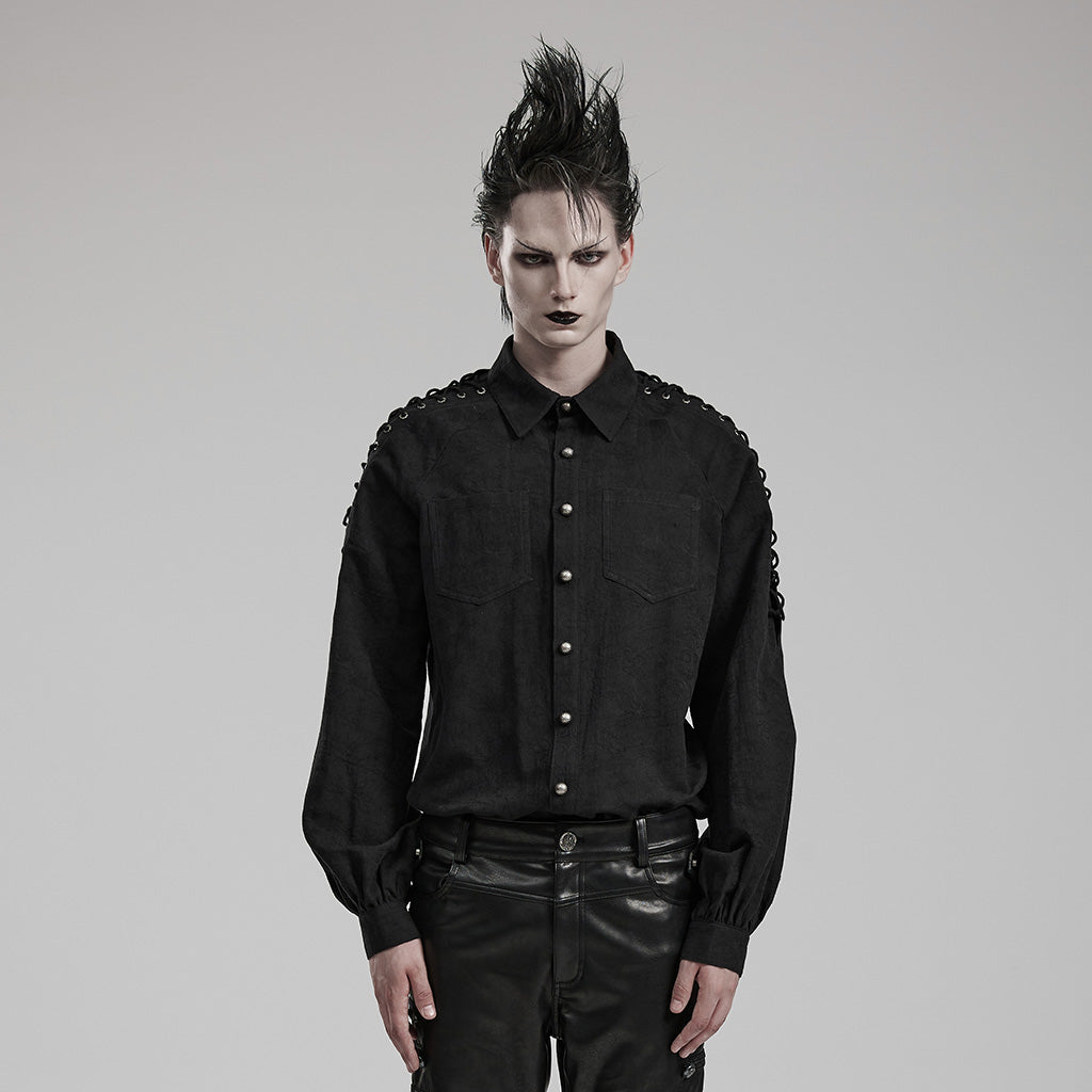 Goth shoulders drawstring shirt WY-1551CCM - Punk Rave Original Designer Clothing