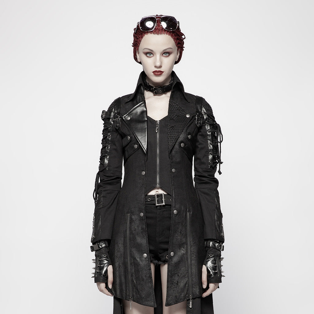 Popular Punk Rave Jacket Y-349 Studded Special Hot Fit Leather Long Gothic Coat