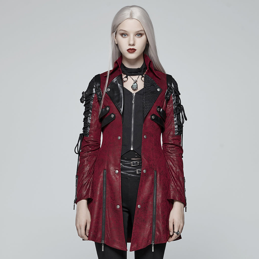 Popular Punk Rave Jacket Y-349 Studded Special Hot Fit Leather Long Gothic Coat