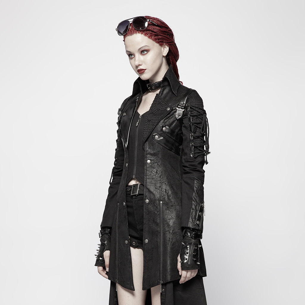 Popular Punk Rave Jacket Y-349 Studded Special Hot Fit Leather Long Gothic Coat