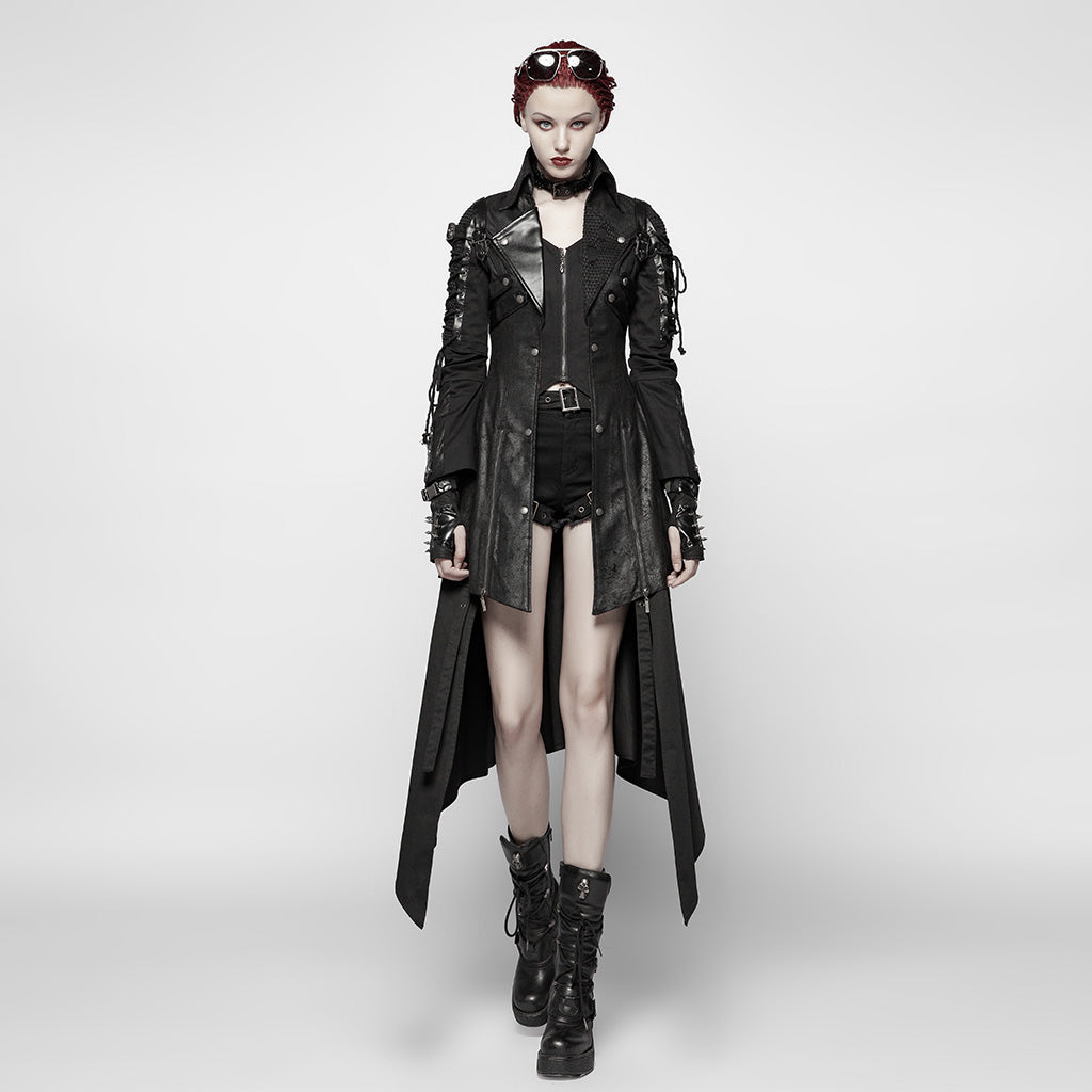 Popular Punk Rave Jacket Y-349 Studded Special Hot Fit Leather Long Gothic Coat
