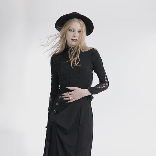 3D wave edge Lace splicing Long Sleeve T-shirt OPT-855DQF