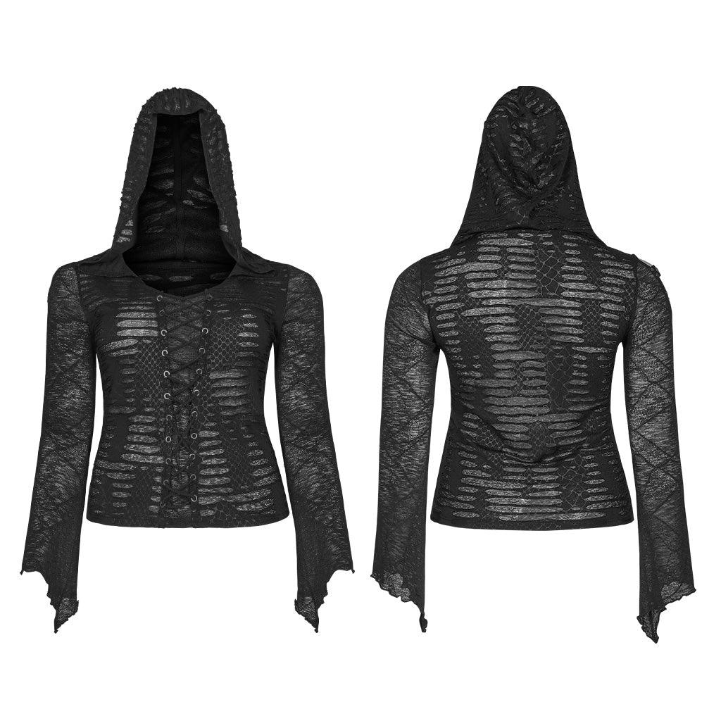 Gothic perspective printed hooded long sleeve T-shirt DT-666TCF - Punk Rave Original Designer Clothing