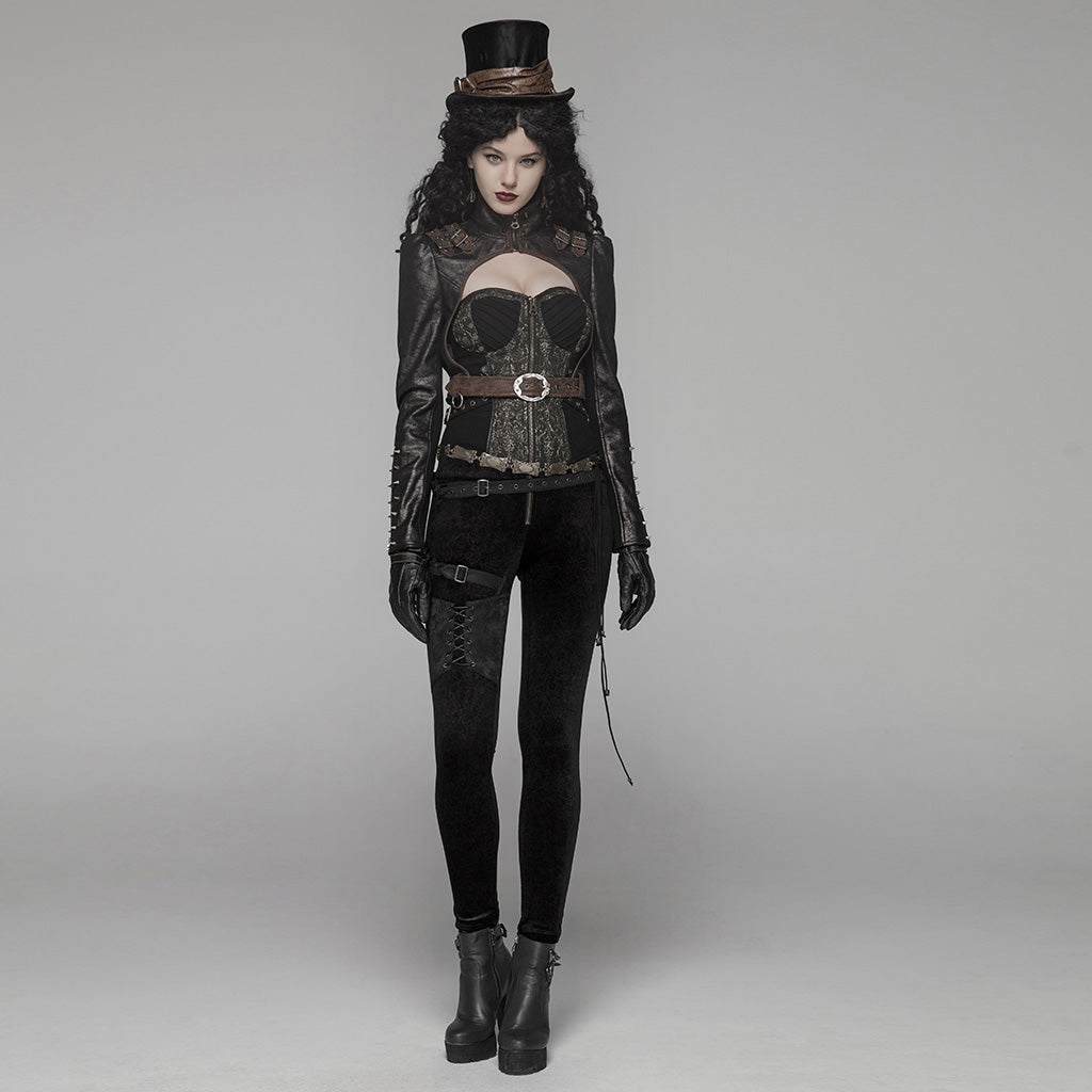 Steam Punk cable-pull loop Leggings WK-374DDF