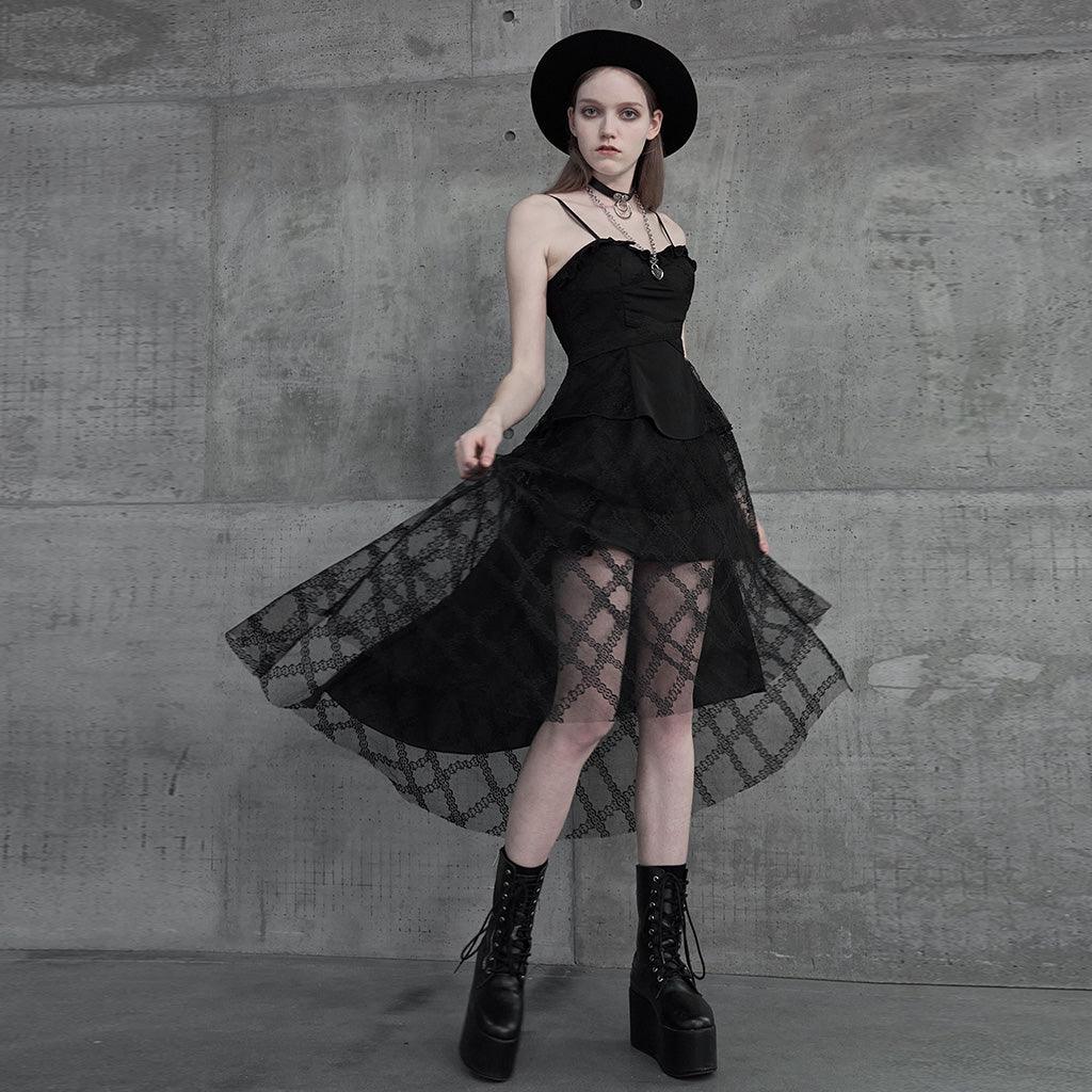 Dark black asymmetrical sexy halter dress OPQ-721LQF