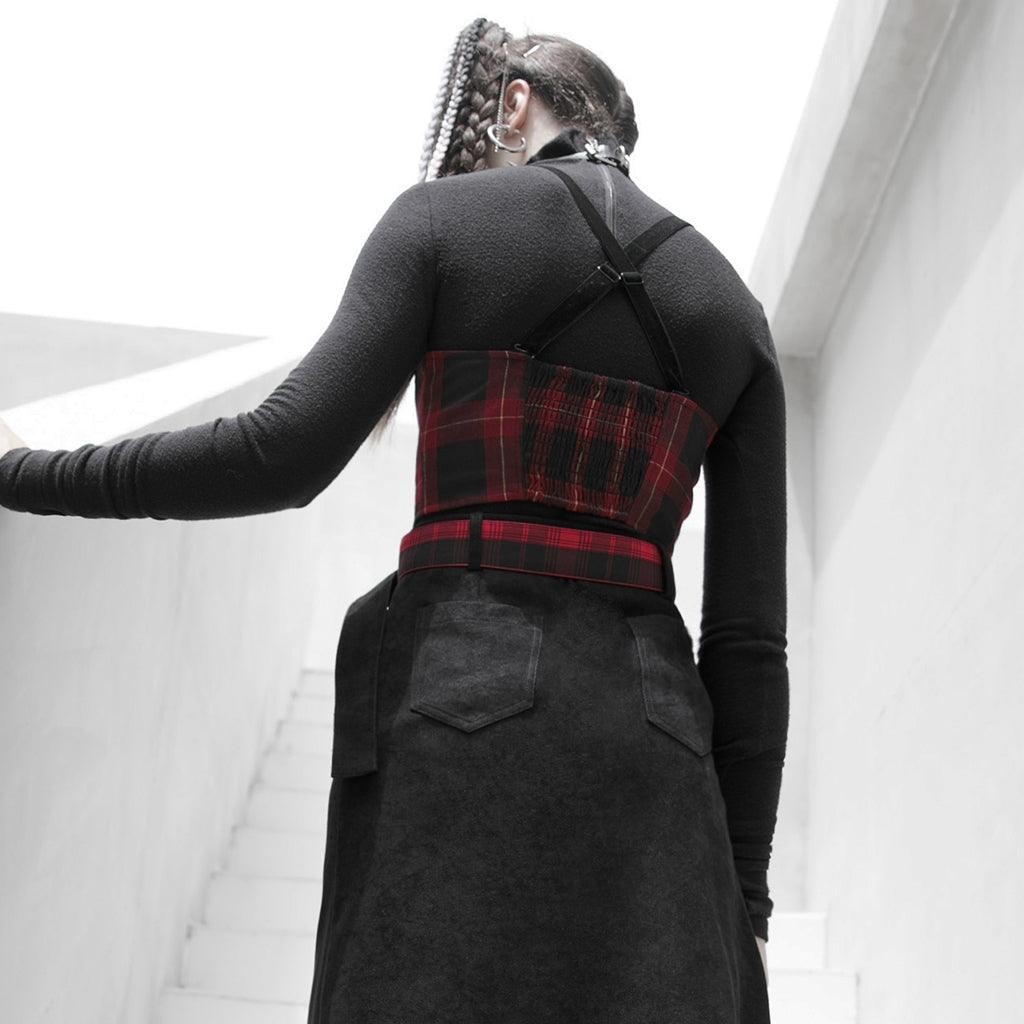 "PUNK" series plaid elastic shoulder strap corset vest OPT-548BXF - Punk Rave Original Designer Clothing