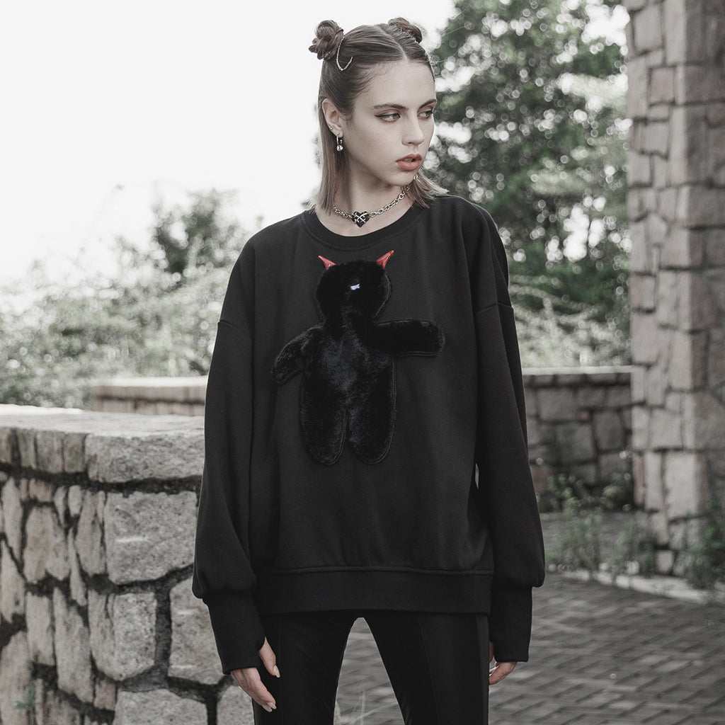 Loose fluffy one eyed little devil embroidered sweater OPT-717WYF