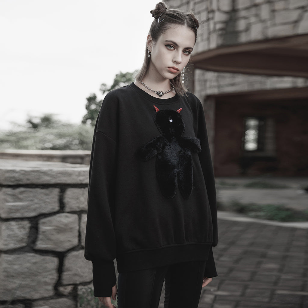 Loose fluffy one eyed little devil embroidered sweater OPT-717WYF