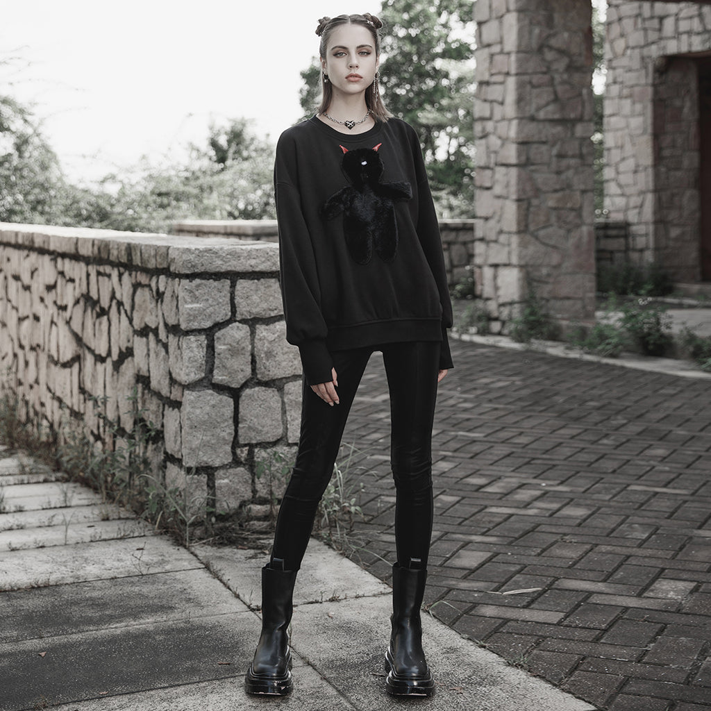 Loose fluffy one eyed little devil embroidered sweater OPT-717WYF
