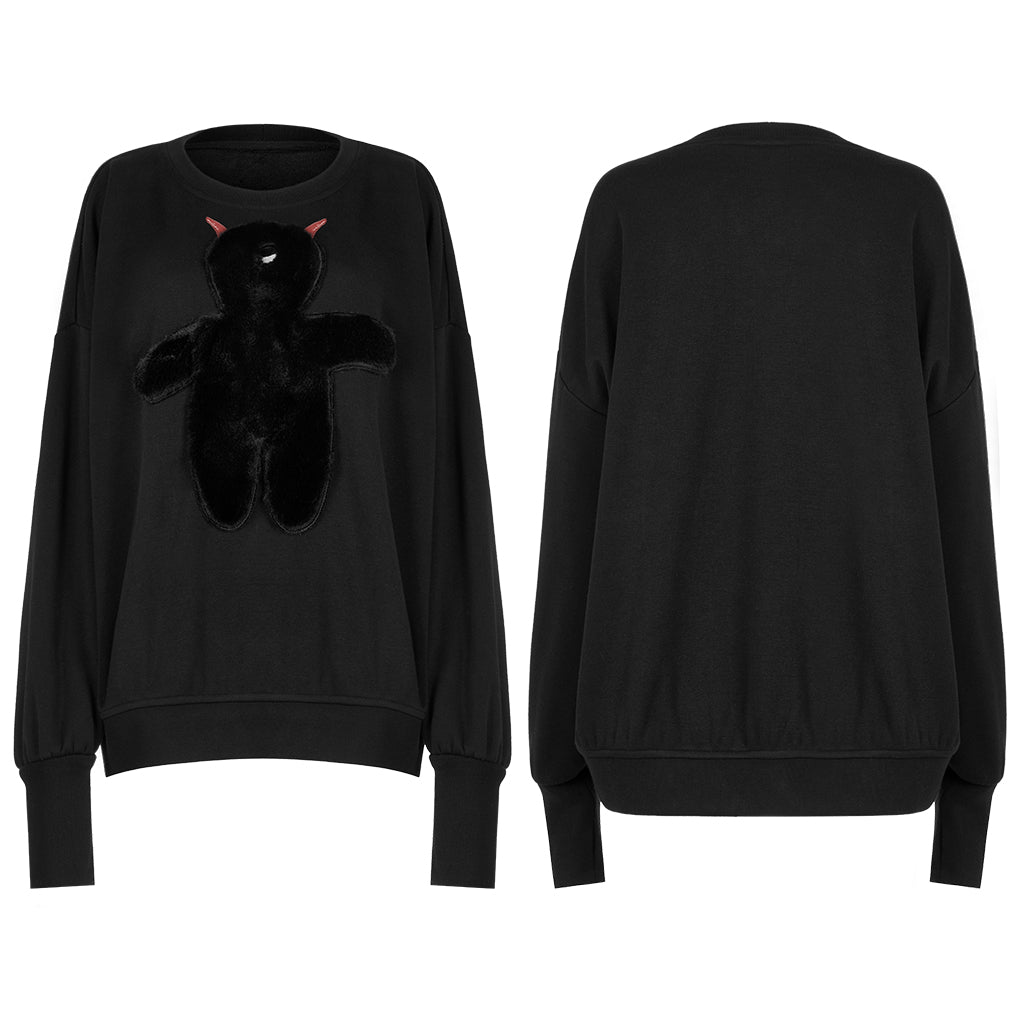 Loose fluffy one eyed little devil embroidered sweater OPT-717WYF