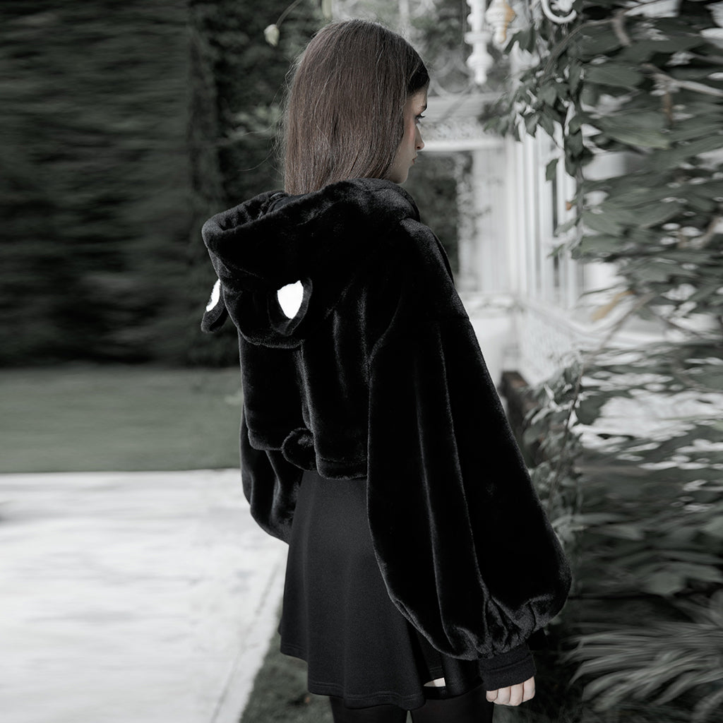 Small ears drawstring cap short coat
