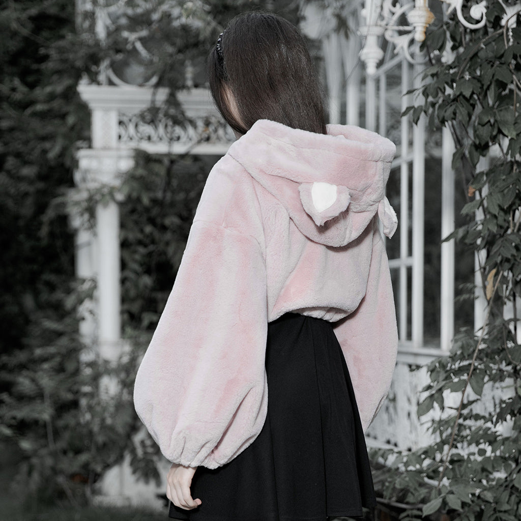 Small ears drawstring cap short coat