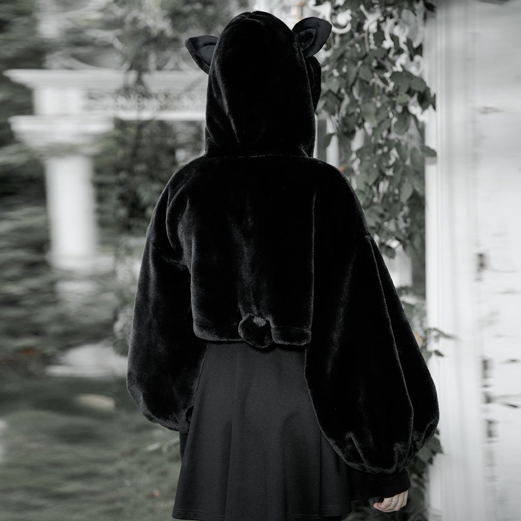 Small ears drawstring cap short coat