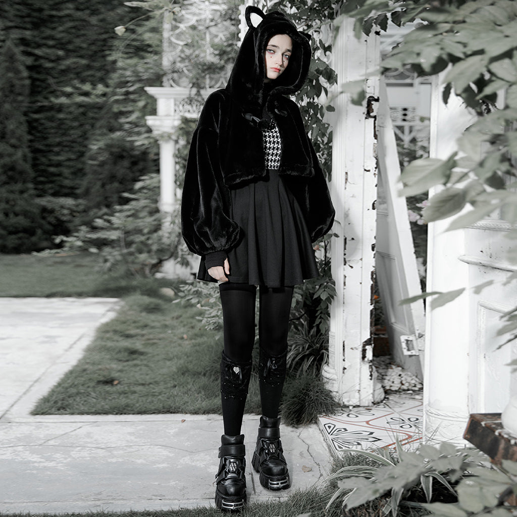 Small ears drawstring cap short coat