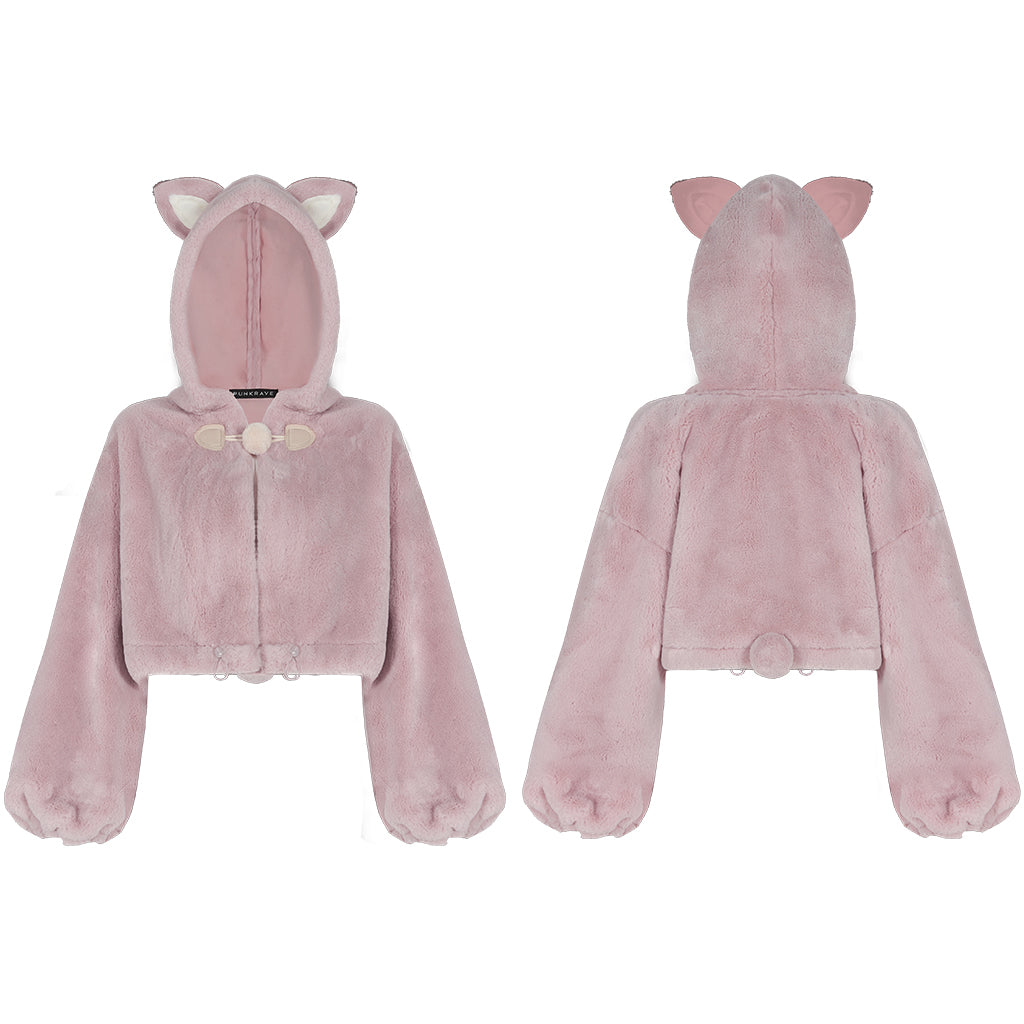 Small ears drawstring cap short coat