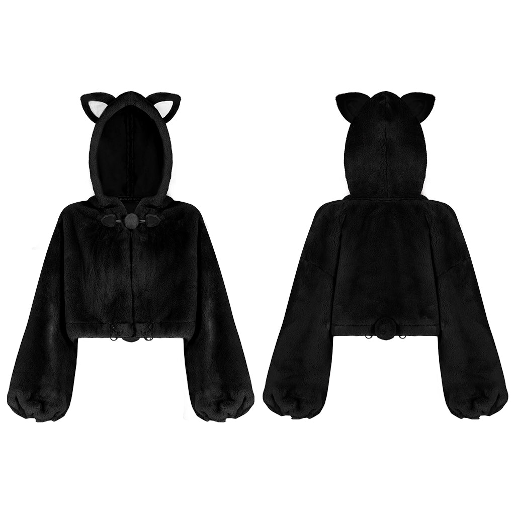 Small ears drawstring cap short coat