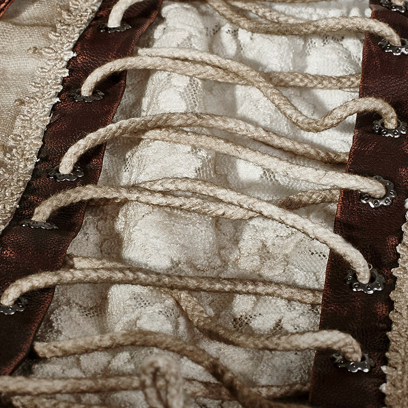 Asymmetrical Hem Lace Matching Do Old Steampunk Dress Q-291